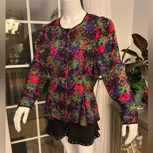 Bohemian Lightweight All Silk Neon Multicolor Psychedelic Splatter Jacket SZ 10